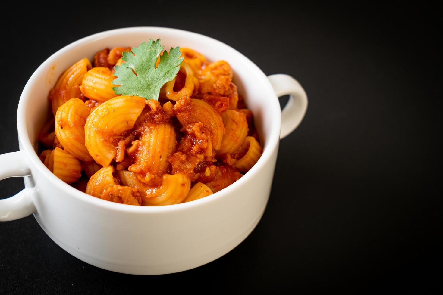 macarrones con salsa de tomate y carne de cerdo picada, chop suey americano, gulash americano foto