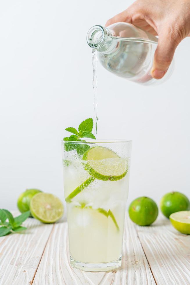 Iced lime soda with mint - refreshing drink photo