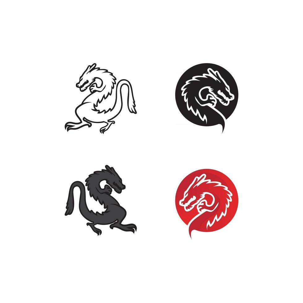 Ilustración de vector de plantilla de logotipo de color plano de dragón de cabeza