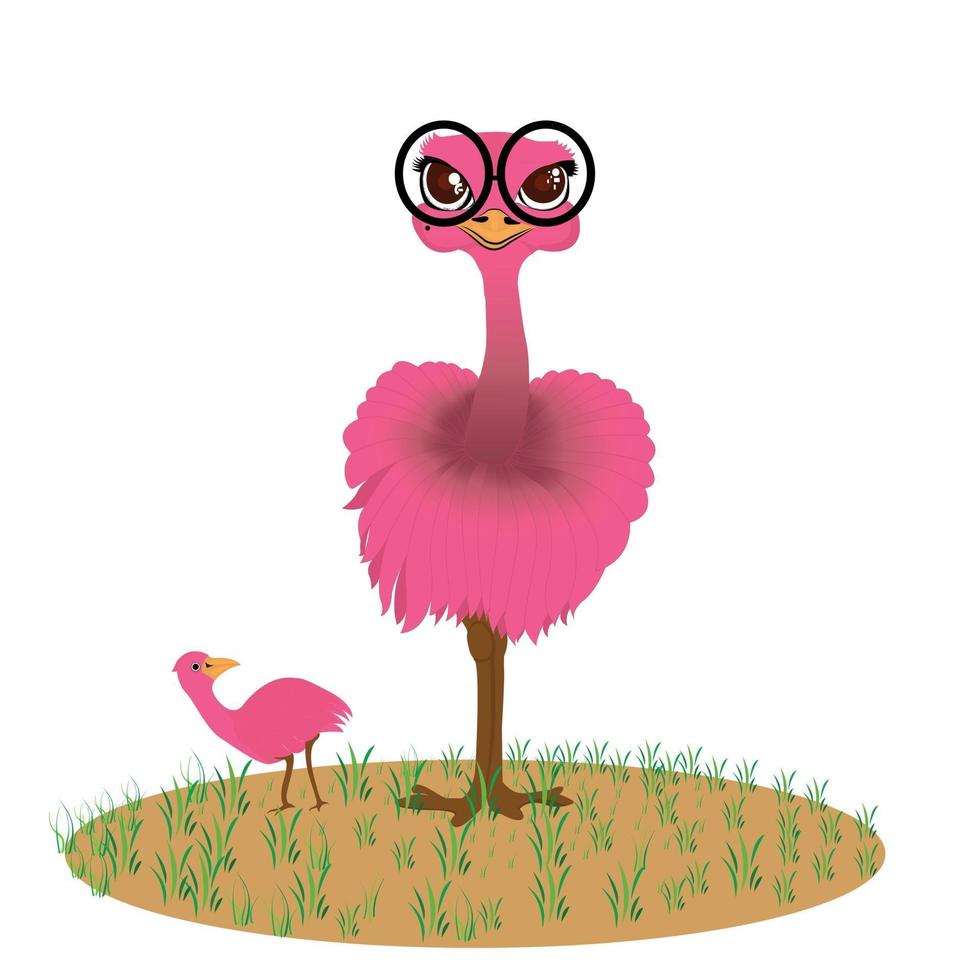 Pink cute Emu bird vector illustration.