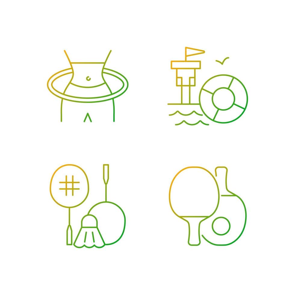 Summer camp activities gradient linear vector icons set