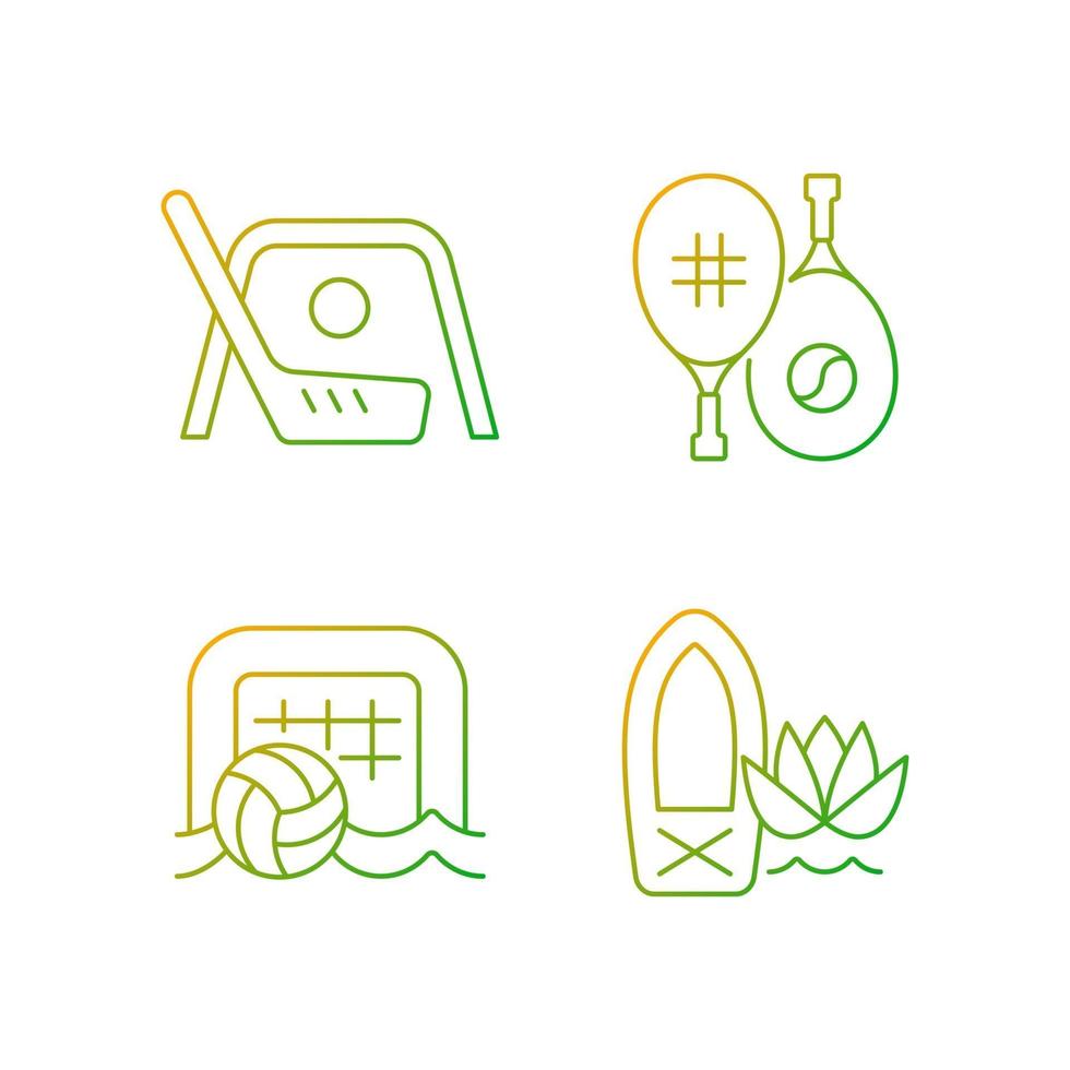 Summer camp activities gradient linear vector icons set