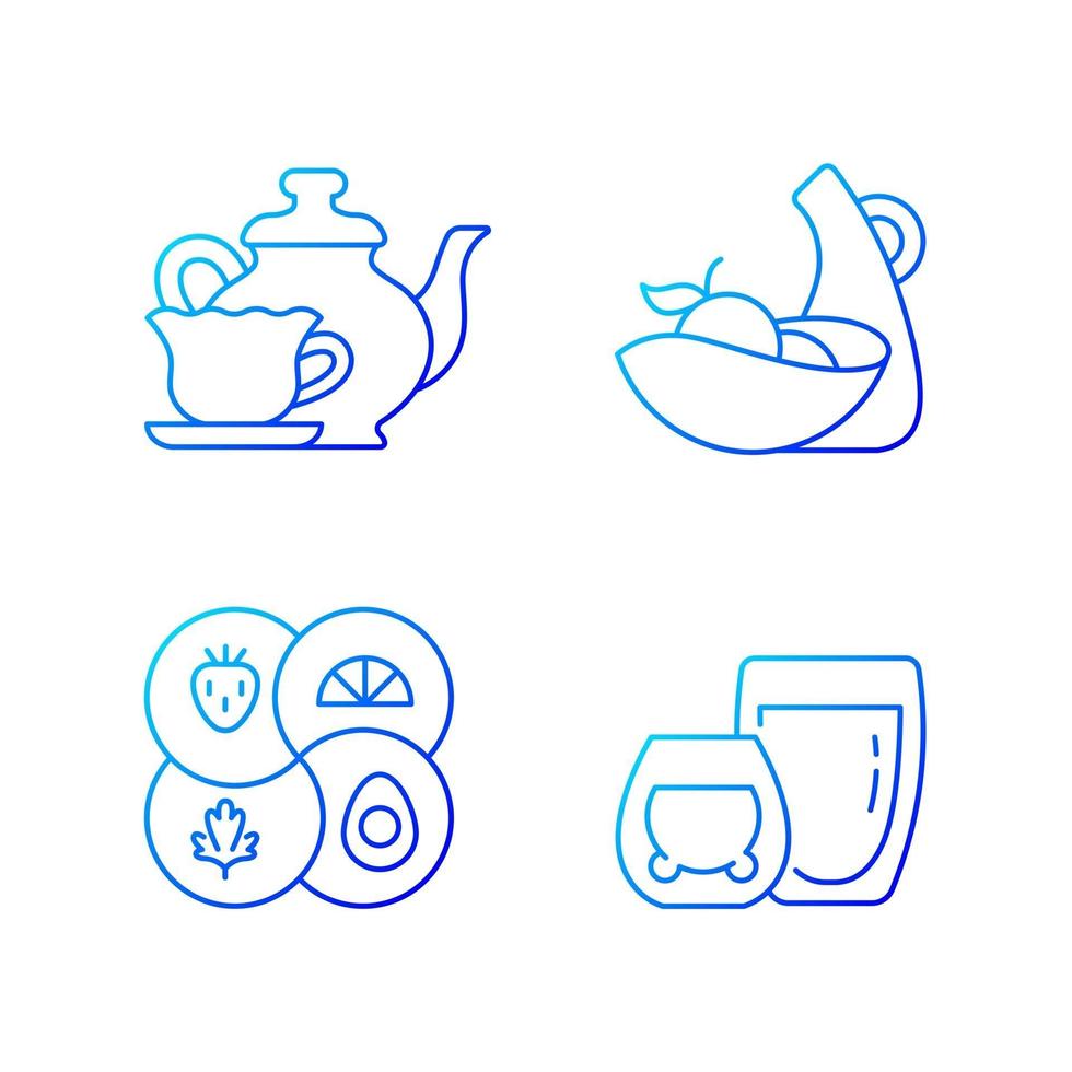 Trendy kitchenware gradient linear vector icons set