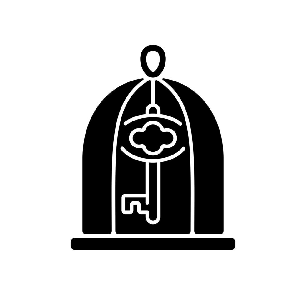 Key in cage black glyph icon vector