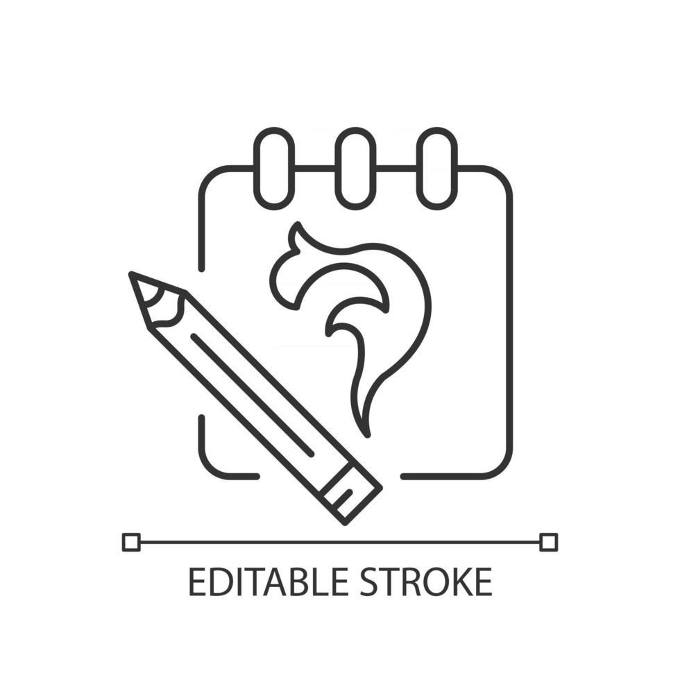 Sketch linear icon. Hand drawn pictures. Implementing clients ideas. Tattoo professionals. Thin line customizable illustration. Contour symbol. Vector isolated outline drawing. Editable stroke