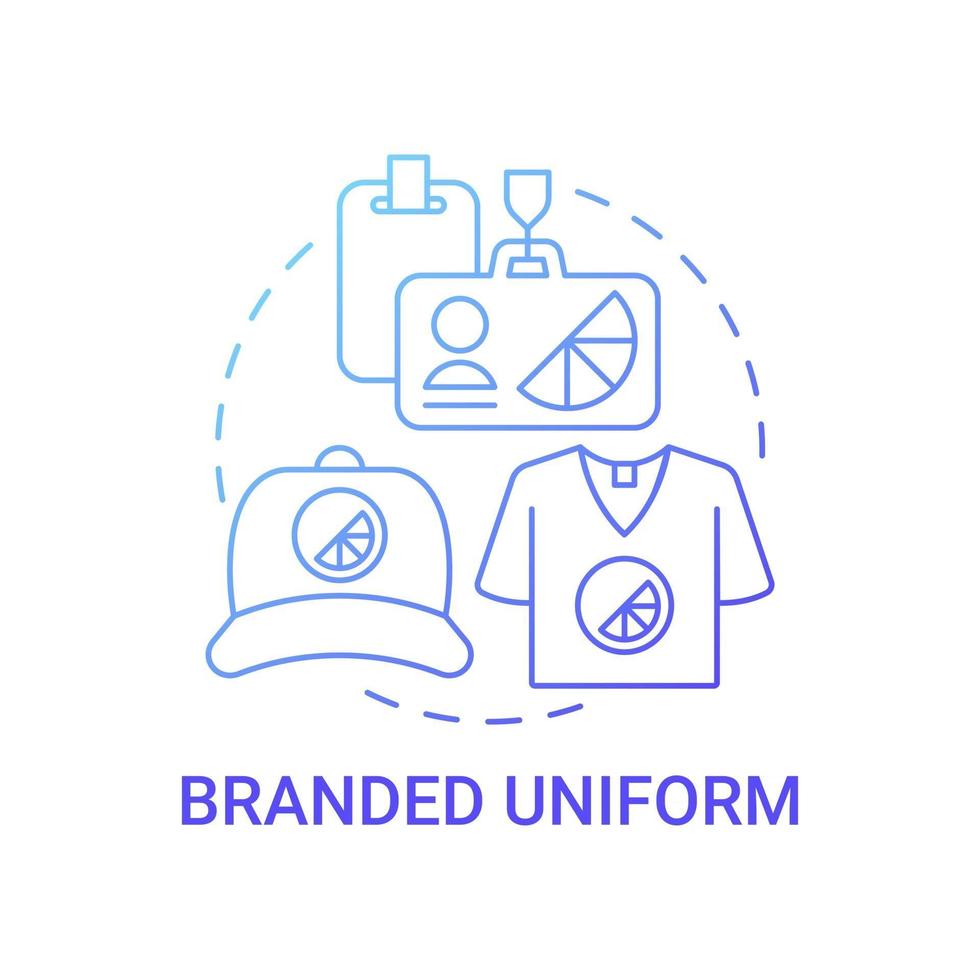 Branded uniform concept icon. Corporate branding material abstract idea thin line illustration. Company clothing. Uniform style with logo and organization name. Vector isolated outline color drawing