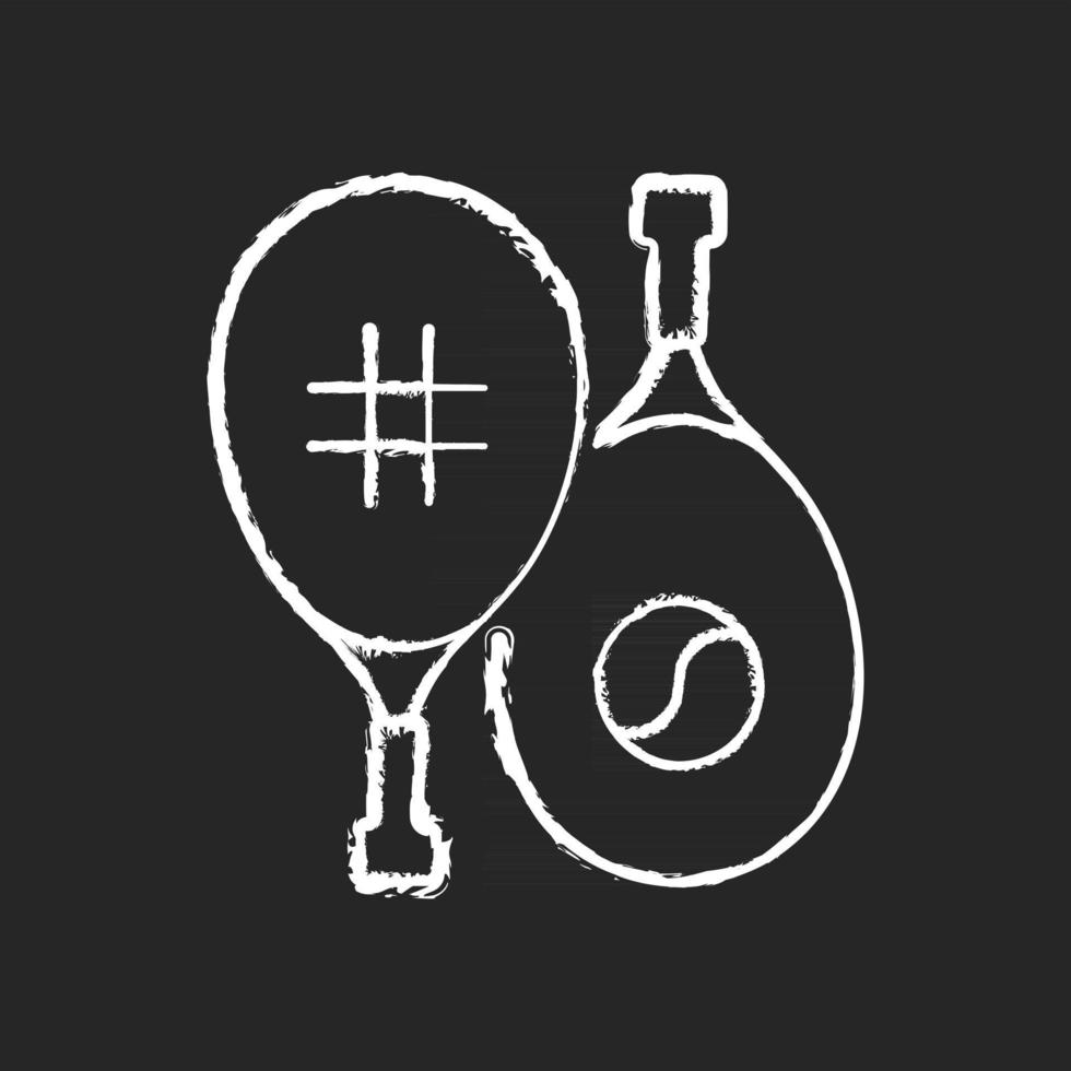 Tennis chalk white icon on dark background. Racket sport. Serving ball over net. Outdoor, indoor game. Playing on rectangular-shaped court. Isolated vector chalkboard illustration on black