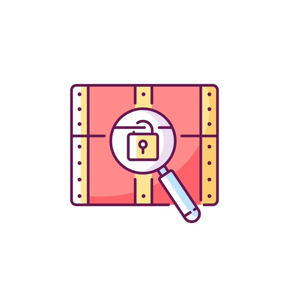 Chest with lock RGB color icon. Search for pirate treasure. Open casket. Solving puzzles, clues for riddles. Part of mystery quest. Isolated vector illustration. Escape room simple filled line drawing