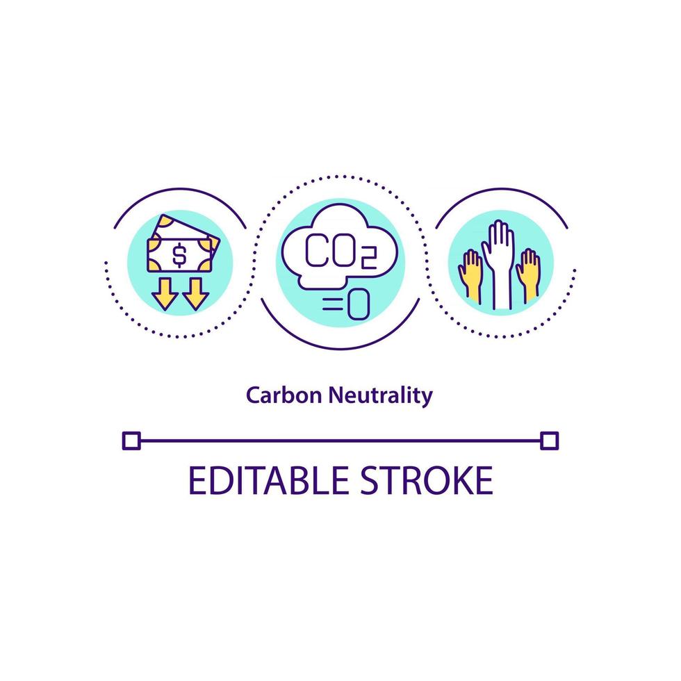 icono del concepto de neutralidad de carbono. emisión neta cero logrando una idea abstracta ilustración de línea fina. reduciendo la cantidad de dióxido de carbono liberado. dibujo de color de contorno aislado vectorial. trazo editable vector
