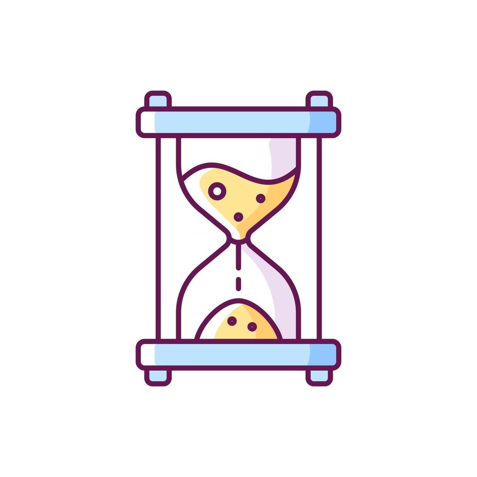 Hour glass RGB color icon. Time measurement. Countdown with old clock. Solving puzzles, clues for riddles. Part of mystery quest. Isolated vector illustration. Escape room simple filled line drawing