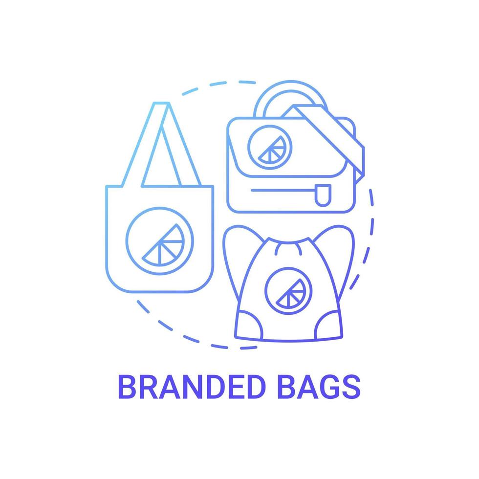 Branded bags concept icon. Corporate branding material abstract idea thin line illustration. Brand identity promotion. Generating awareness for business. Vector isolated outline color drawing