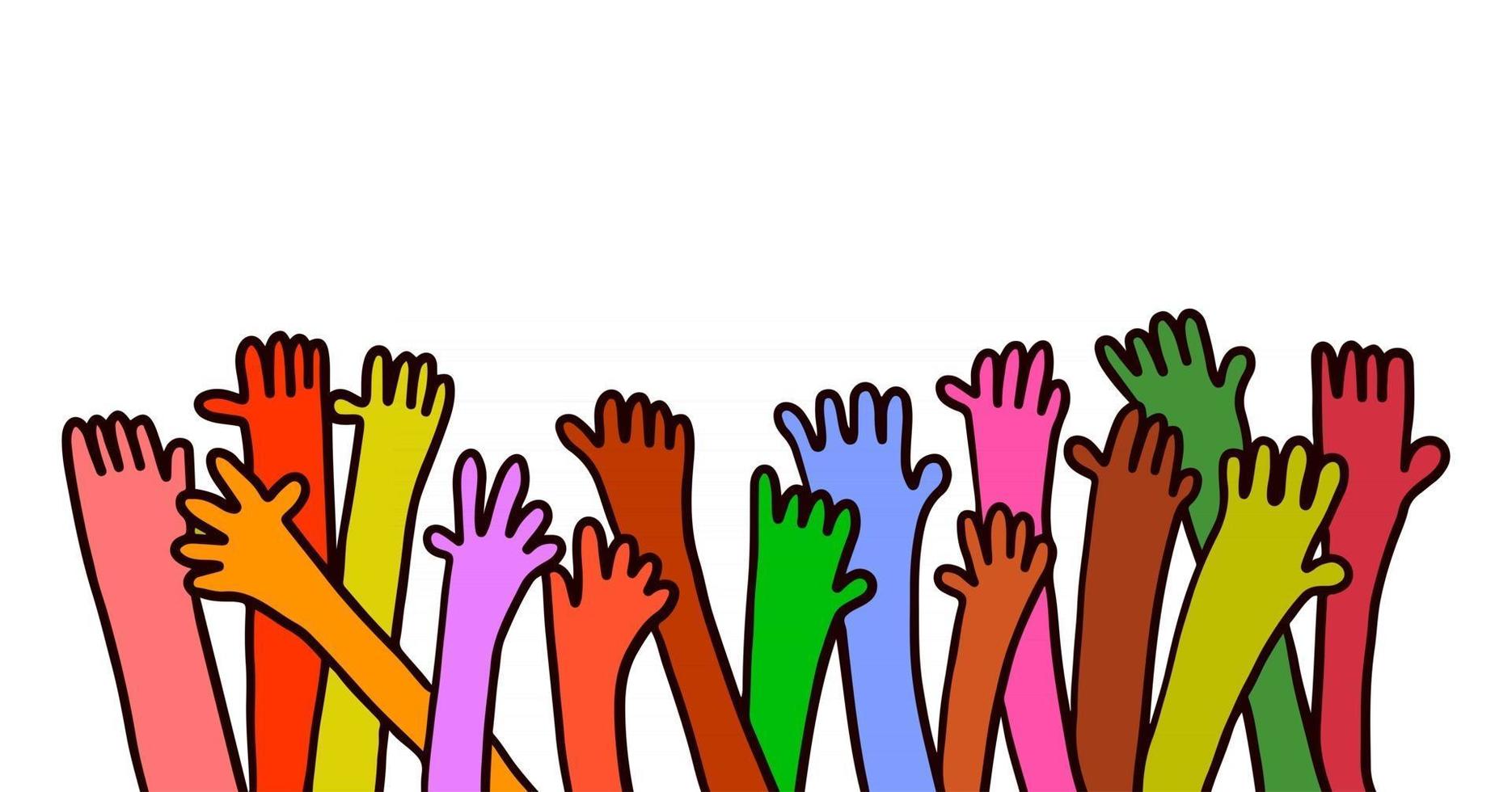 Diverse Doodle Raised Hands vector