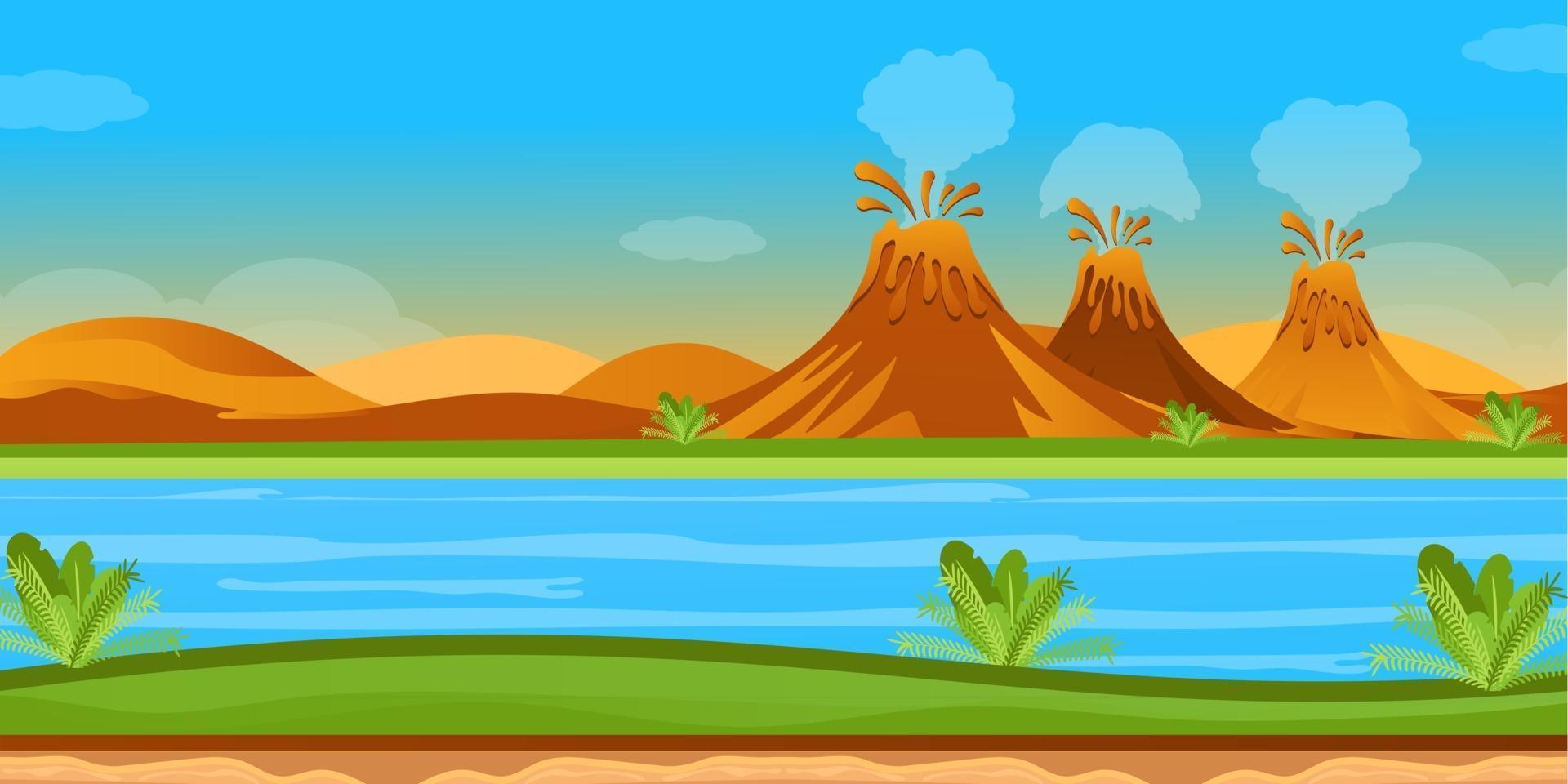 fondo de juego de volcanes vector