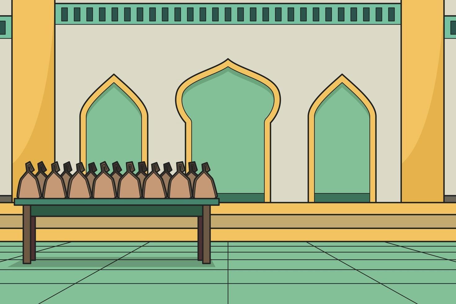 Using The Mosque Courtyard As a Place To Distribute Sadaqah. Vector. Children Book. vector