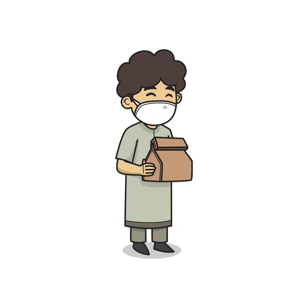 Child Character Holding a Gift to Distribute. Vector. Children Book. vector