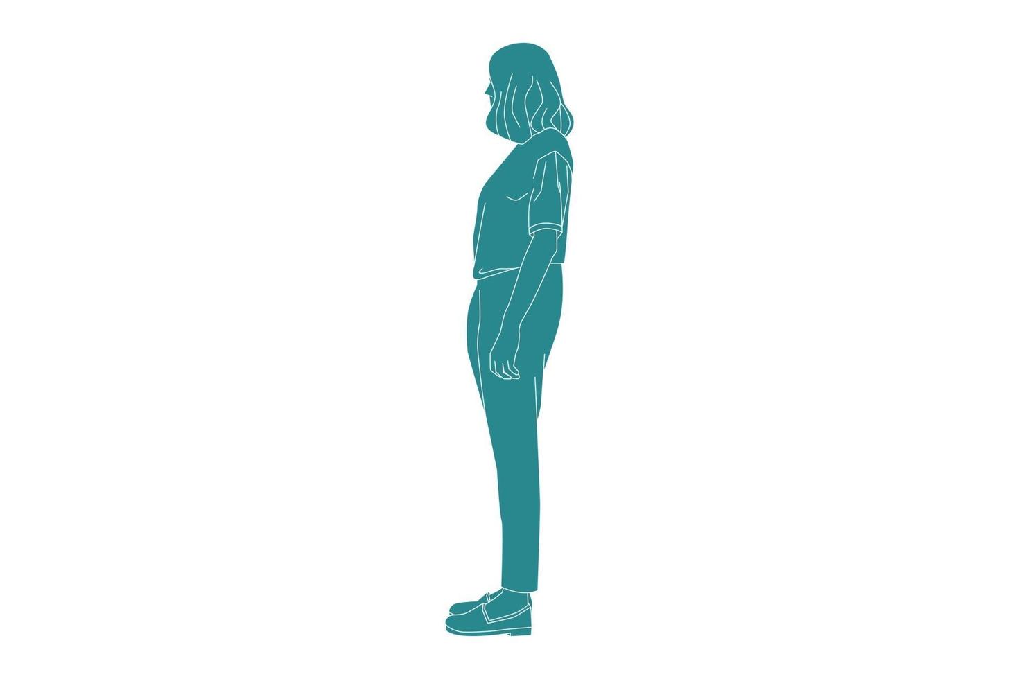 Vector illustration of woman is standing on the sideroad, Flat style with outline