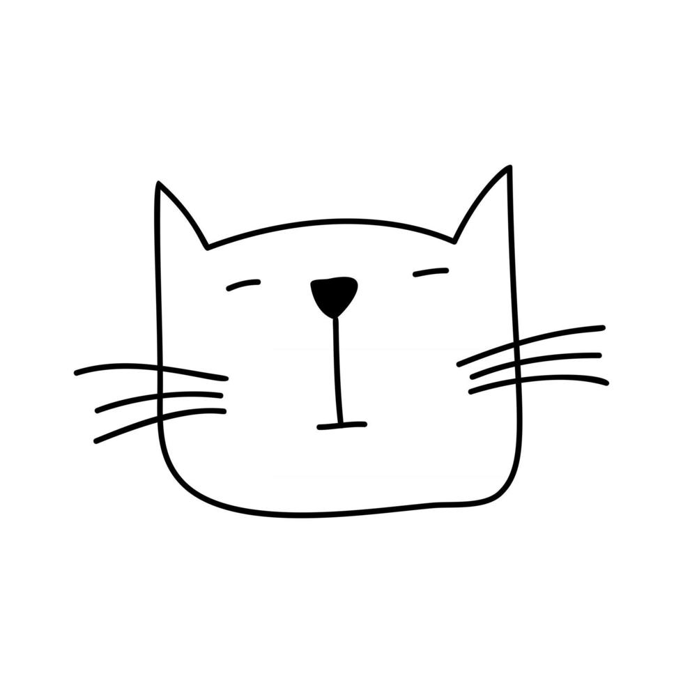 cara monoline negra de gato escandinavo. Ilustración dibujada a mano de un piso. elemento de diseño de camiseta, textiles para el hogar, papel de regalo, textiles para niños vector