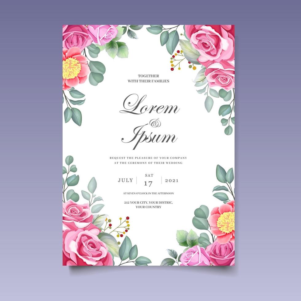 hermosa plantilla de invitación de boda floral dibujada a mano vector