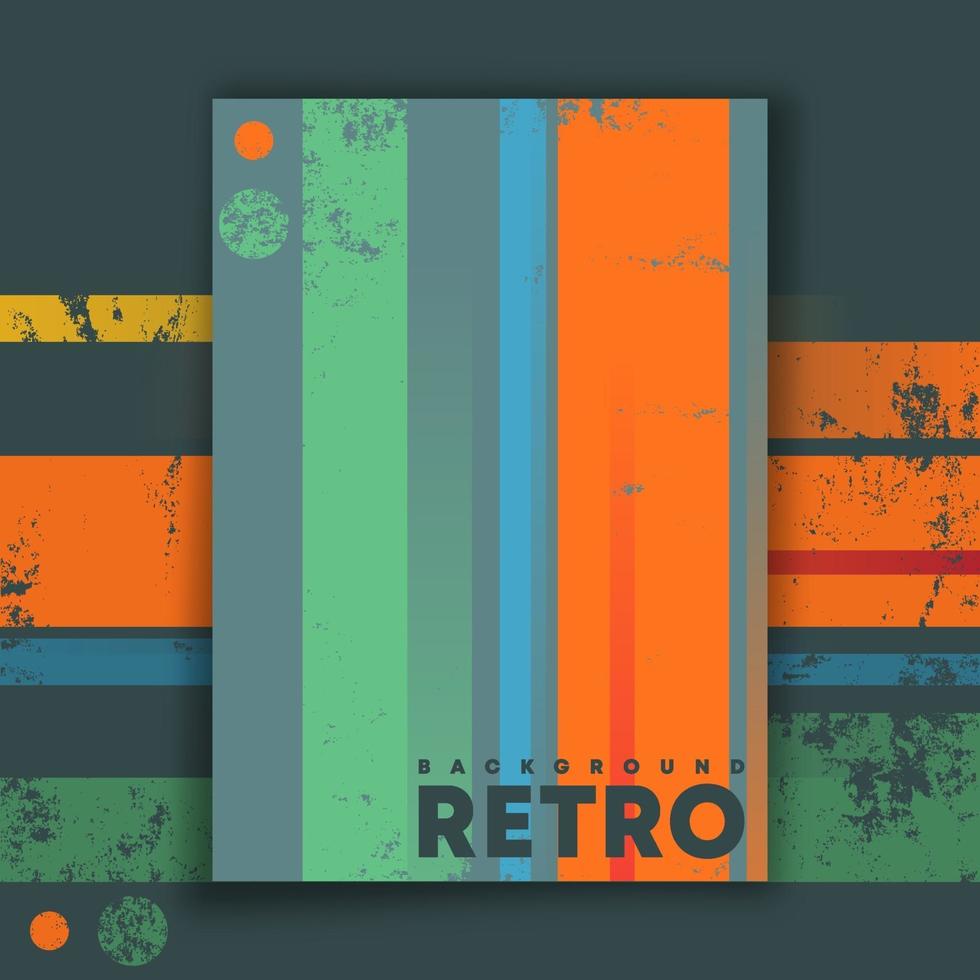 Retro design poster with vintage grunge texture and colored lines. Vector illustration.