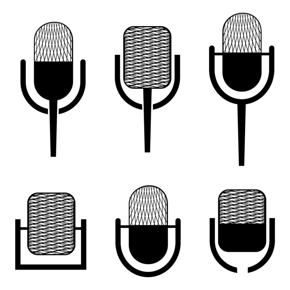Microphone icon. Set of  microphones in black color and in simple flat style vector