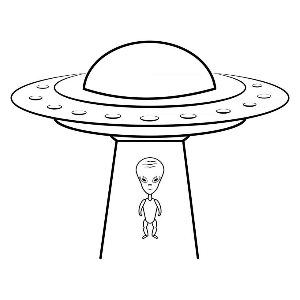 UFO icon. Outline flying spaceship with alien. Outline UFO. Flying saucer. Alien space ship, isolated on white background vector