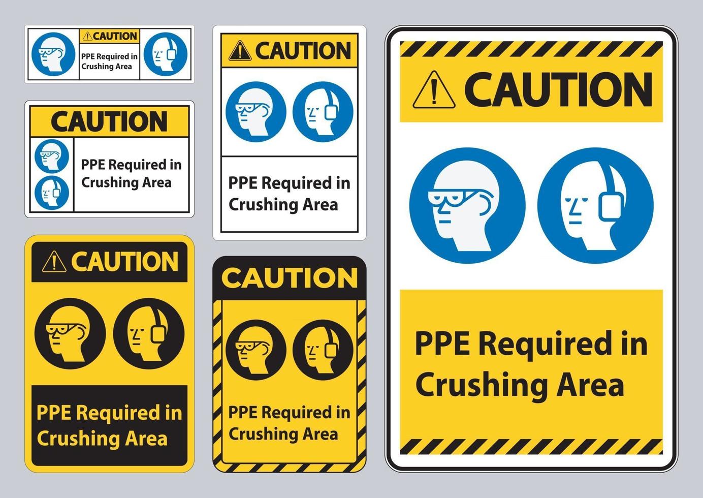 Caution Sign PPE Required In Crushing Area Isolate on White Background vector