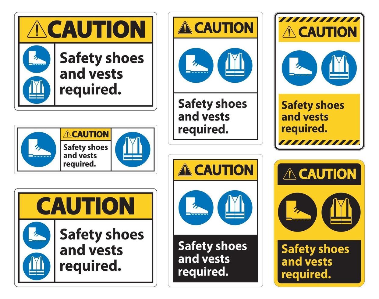 Caution Sign Safety Shoes And Vest Required With PPE Symbols on White Background,Vector Illustration vector