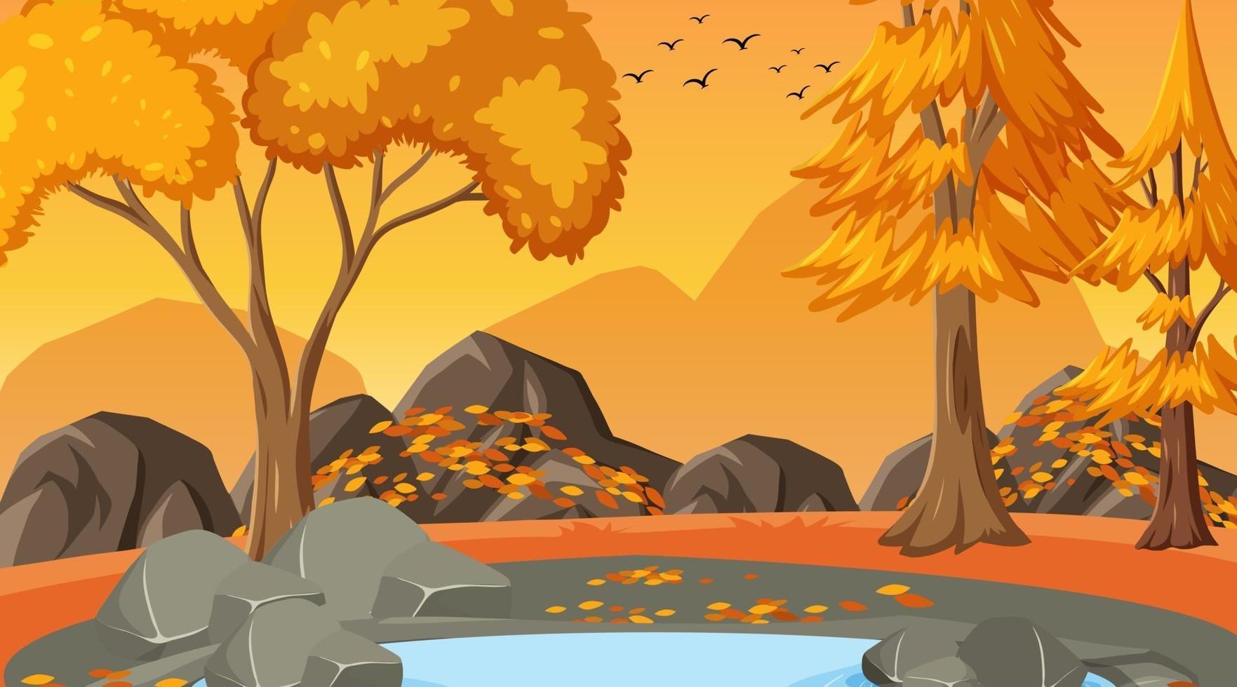 Empty park nature scene at sunset time vector