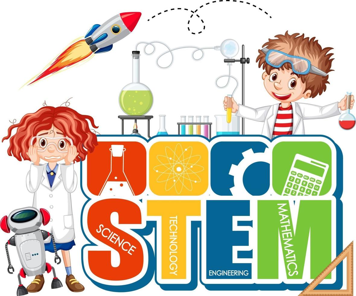 STEM education logo with scientist cartoon character vector