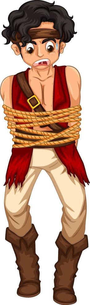 A pirate man got rope around his body cartoon character isolated vector