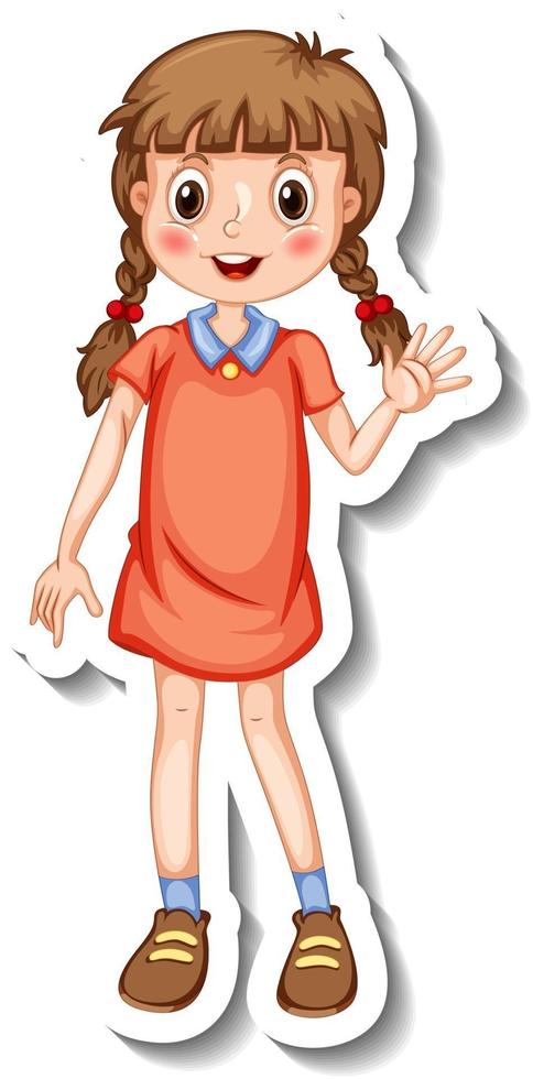 Sticker template with a girl in standing posing cartoon character isolated vector