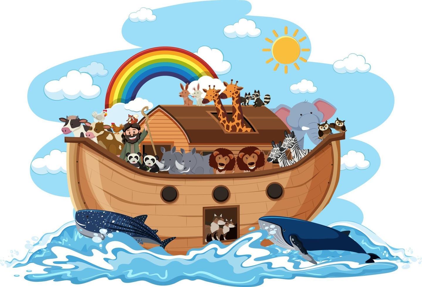 Noah's Ark with Animals on water wave isolated on white background vector