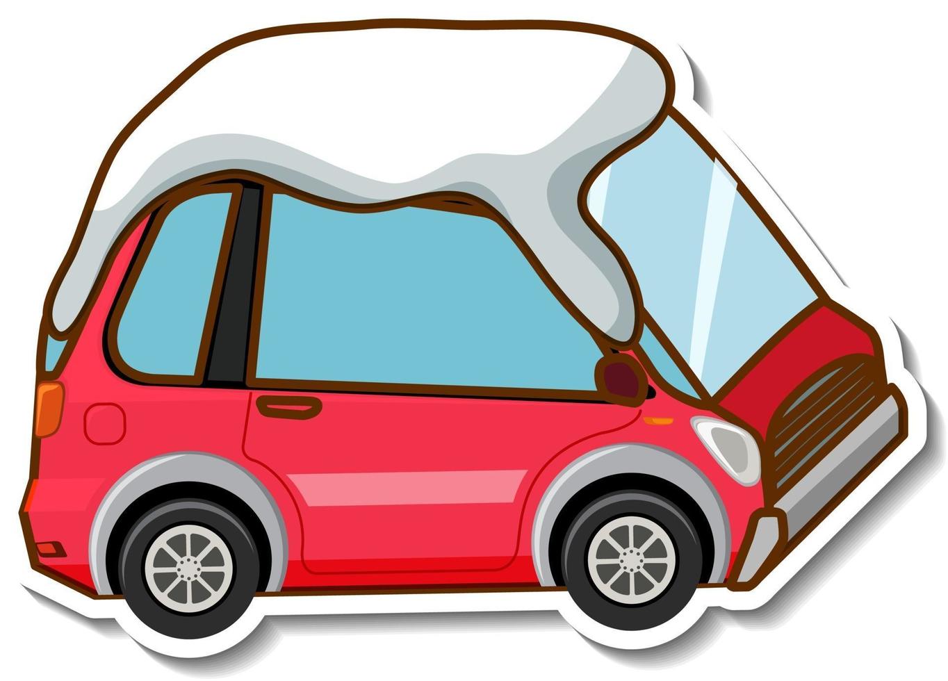 una plantilla de pegatina con mini coche cubierto de nieve aislado vector