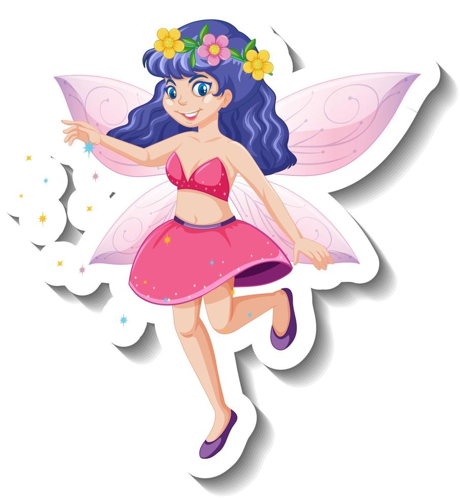 A sticker template with beautiful fairy cartoon character vector