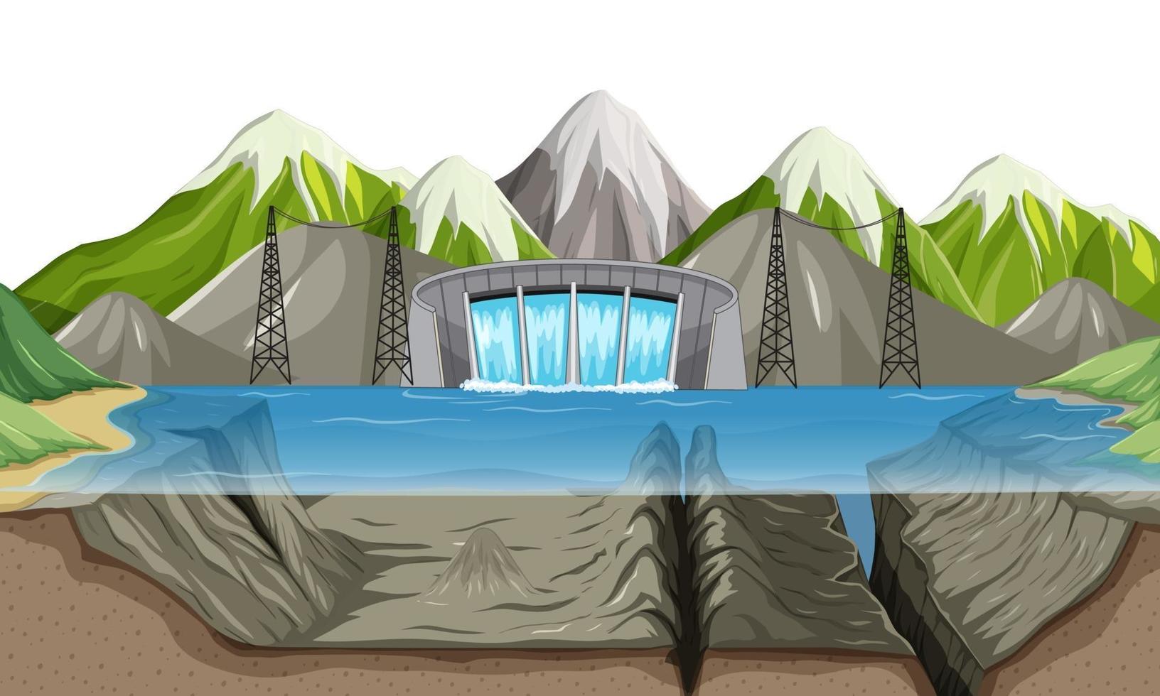 paisaje de la escena de la naturaleza con el agua de la presa vector