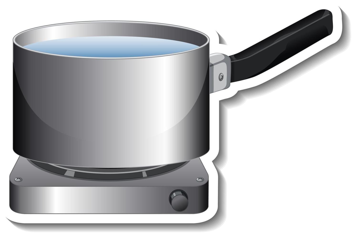 A sticker template of pot with handle on gas stove isolated vector