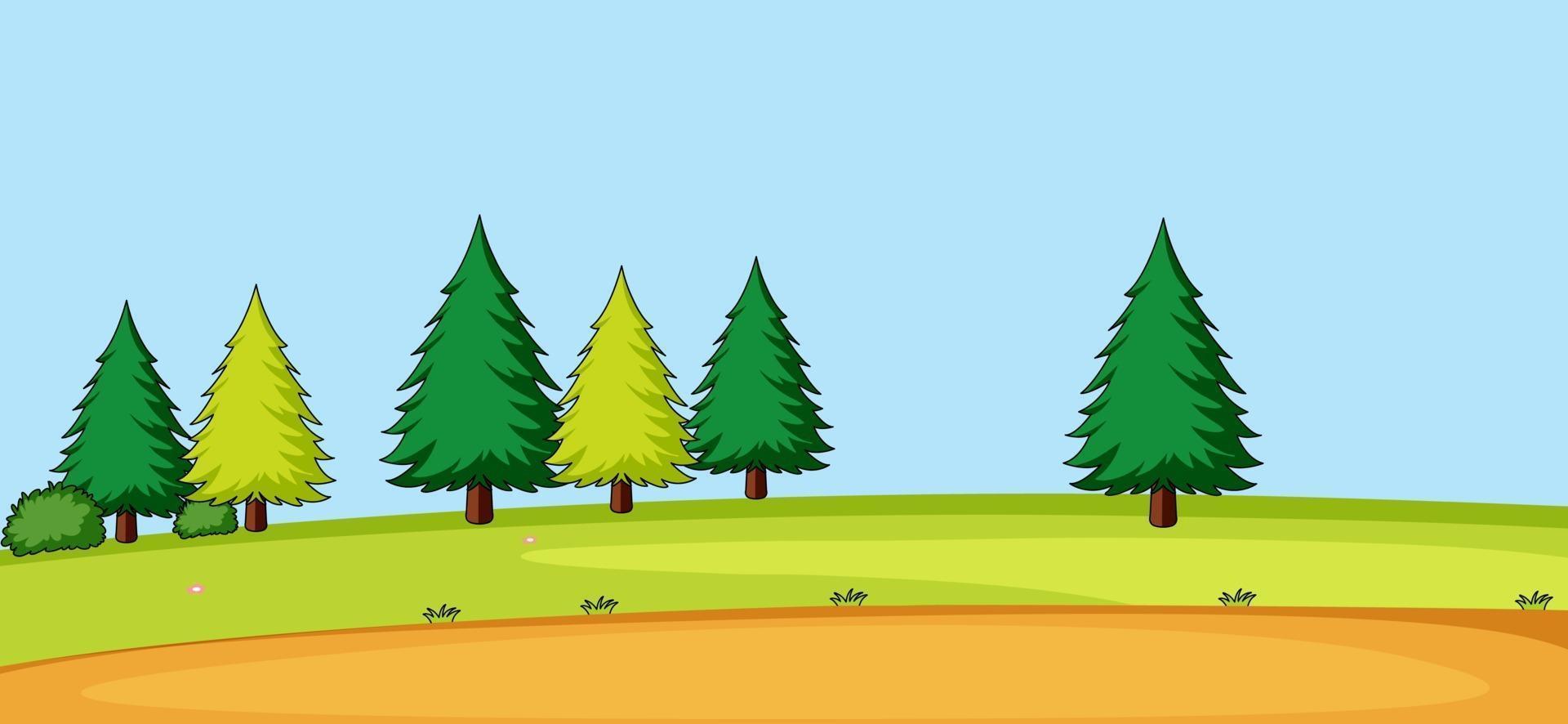 Empty park landscape scene with many trees vector