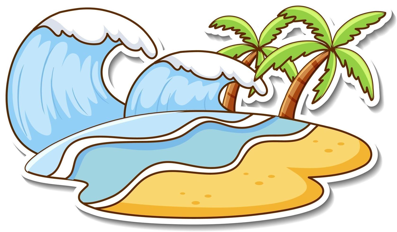 Sticker design with beach water wave isolated vector