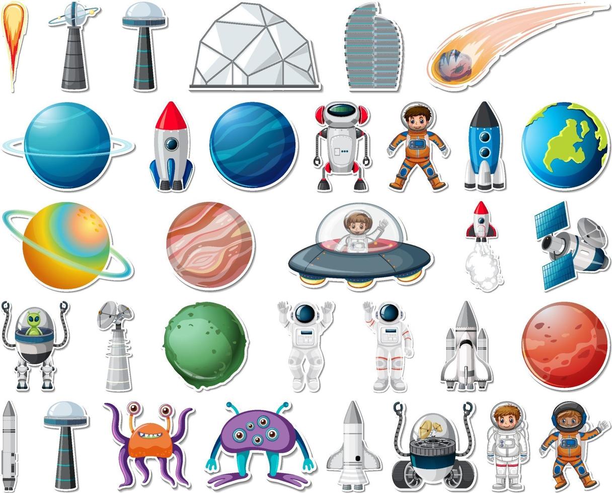 Set of stickers with Solar system objects isolated vector