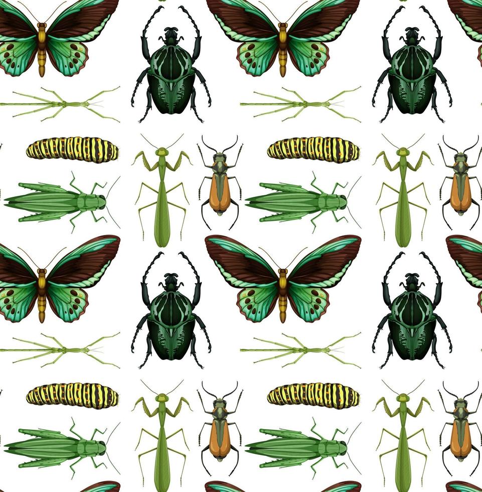 Seamless pattern with many insects on white background vector