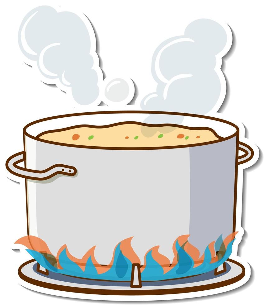 Boiling soup in a pot on stove sticker vector