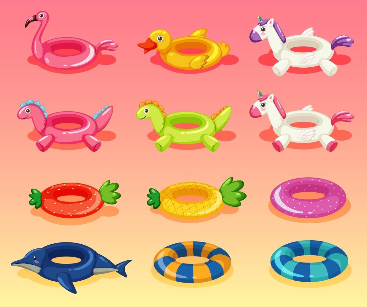 Different cute swimming ring set vector