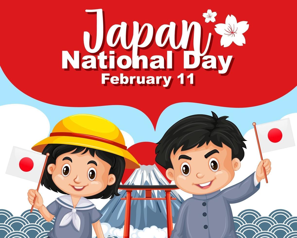 Japan National Day banner with Japanese children cartoon character vector