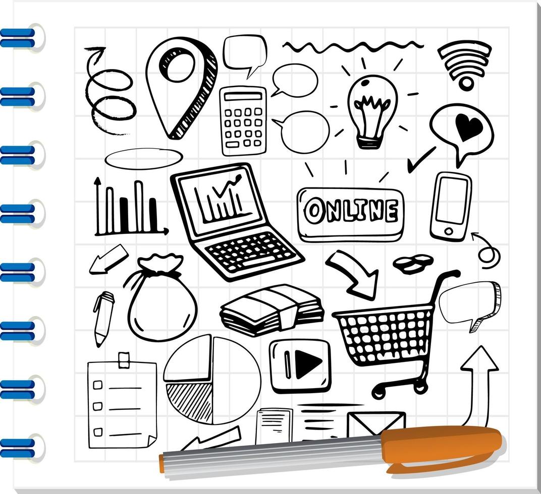 Social media element in doodle or sketch style on notebook vector