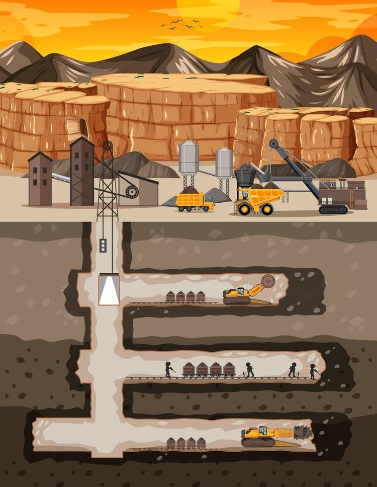 Landscape of coal mine industry with underground vector