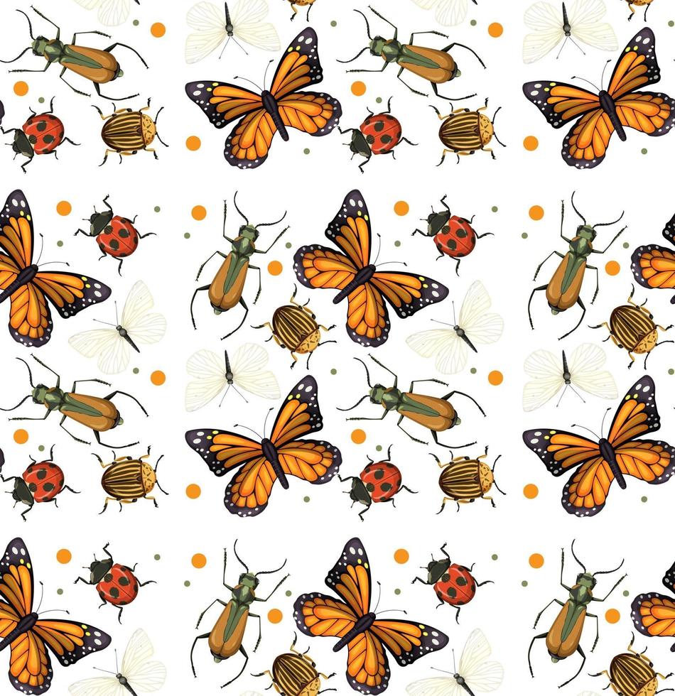 Seamless pattern with many insects on white background vector
