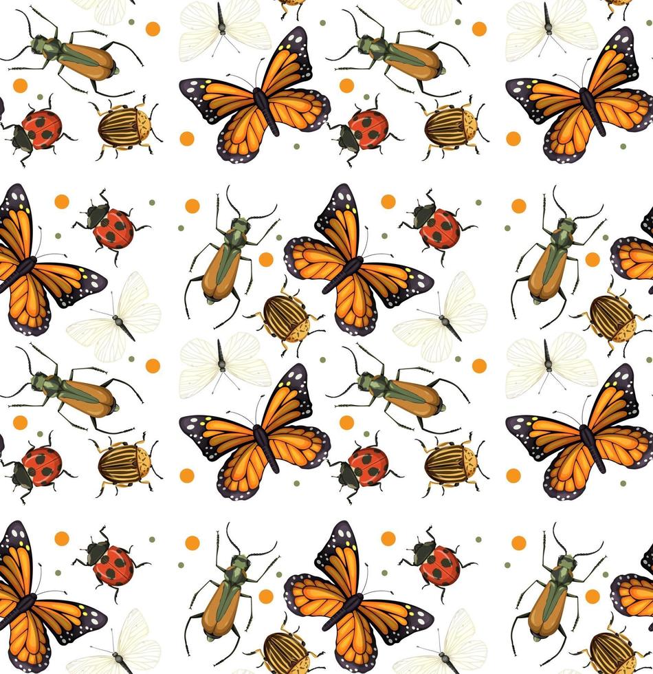 Seamless pattern with many insects on white background vector