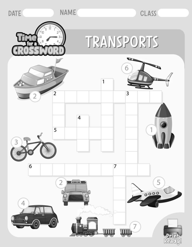 Crossword puzzle game template about transportation vector