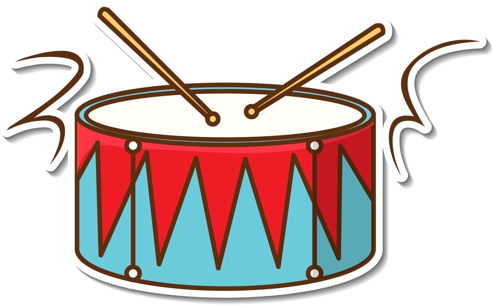 Sticker design with drum and drum sticks isolated vector