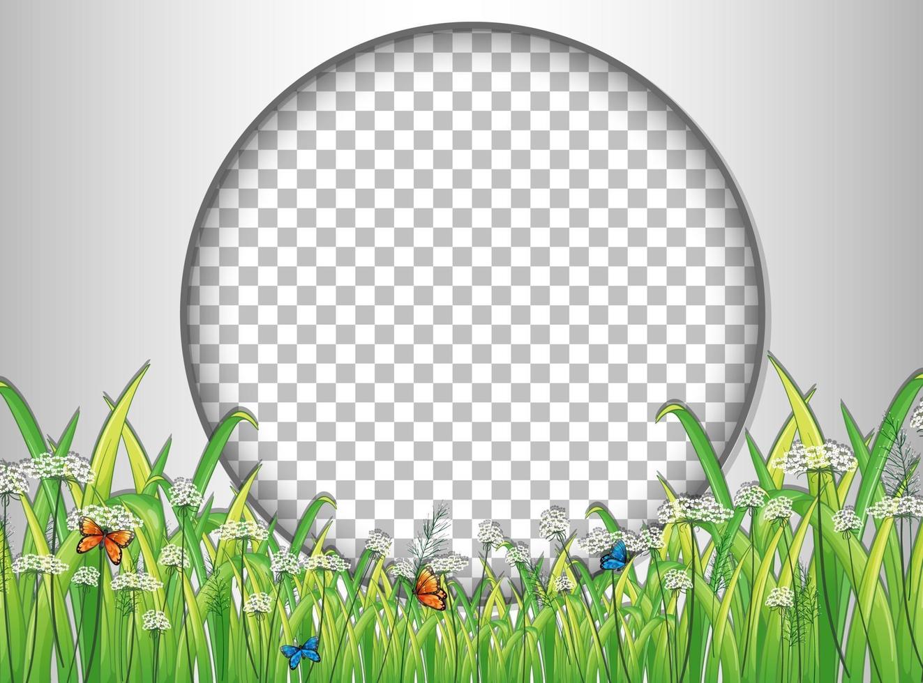 Round frame with green grass template vector